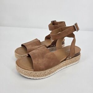 SODA Espadrille Platform Sandals Ankle Strap Brown Summer‎ Casual Shoes
